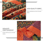 Travan Boho Stripe Quilt Sets Floral Printed Reversible Soft Bohemian Bedding Set with Shams for All Season, Orange Red Stripe, Queen Size