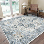 GENIMO 6x9 Area Rugs for Living Room, Non Slip Machine Washable Rugs, Low Pile Chenille Print Rug for Bedroom, Dining Room, Home Office, Blue