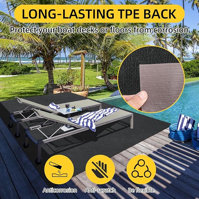 Marine Carpet,5 FT x 10 FT Black Indoor Outdoor Carpet 0.2" Thick Boat Carpet with Water-Proof TPE Backing, Non-Slide Outdoor Marine Carpet Roll for Home, Patio, Porch, Deck