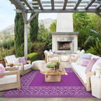 GENIMO Outdoor Rug Waterproof 6'x9' for Patio, Foldable Reversible Plastic Straw Carpet for Travel Trailers, Outside Area Mat for Rv, Deck, Picnic, Porch, Camper, Balcony, Beach, Purple & Grey