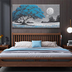 TAIJXAGSG Wall Art Blue Tree Moon Picture Canvas Art Wall Decor Artwork Abstract Canvas Print Painting Nature For Living Room Bedroom Bathroom Office Home Wall Decor 29"X 58"Can Be Hung Directly