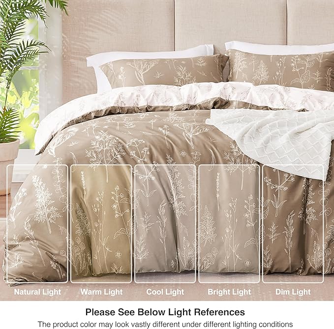 Love's cabin Light Taupe Twin Comforter Set - Twin XL Size Dorm Bedding, 2 Pieces Cute Floral Bedding Comforter Set, Soft Reversible Flowers Comforter, 1 Comforter & 1 Pillow Sham