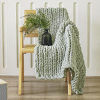 WESHIONGOO Chunky Knit Blanket Throw 40"×40" Knit Throw Blanket for Couch Bed Throw Blanket with Jumbo Chenille Yarn Thick 100% Handmade (Sage Green)