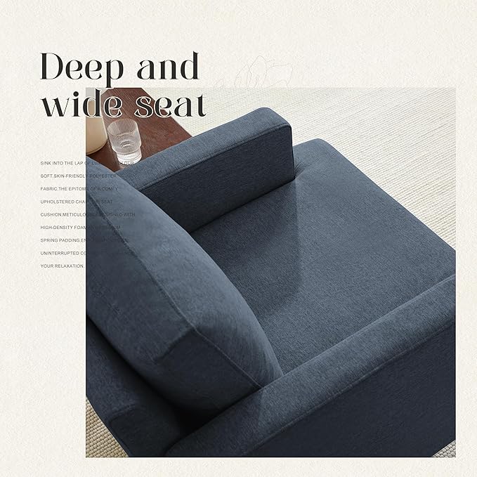 Mid-Century Accent Chair,Modern Linen Fabric Armchair for Living Room,Comfy Upholstered Reading Accent Chairs for Bedroom,Single Sofa Chair with Wood Legs (Blue Grey, 2 Pack)