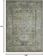 Area Rugs 9x12 for Living Room Bedroom, Modern Boho Machine Washable Large Distressed Light Greyish Sage Green Rug, Low Pile Floor Carpet with Non Slip Backing for Dining Room