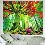 Delur Forest Tapestry Tree of Life Green Landscape Rainforest Wall Hanging Tapestry Colorful Mystical Nature Spiritual Psychedelic Headboard for Bedroom Living Room Home Decor (51.2" x 59.1")