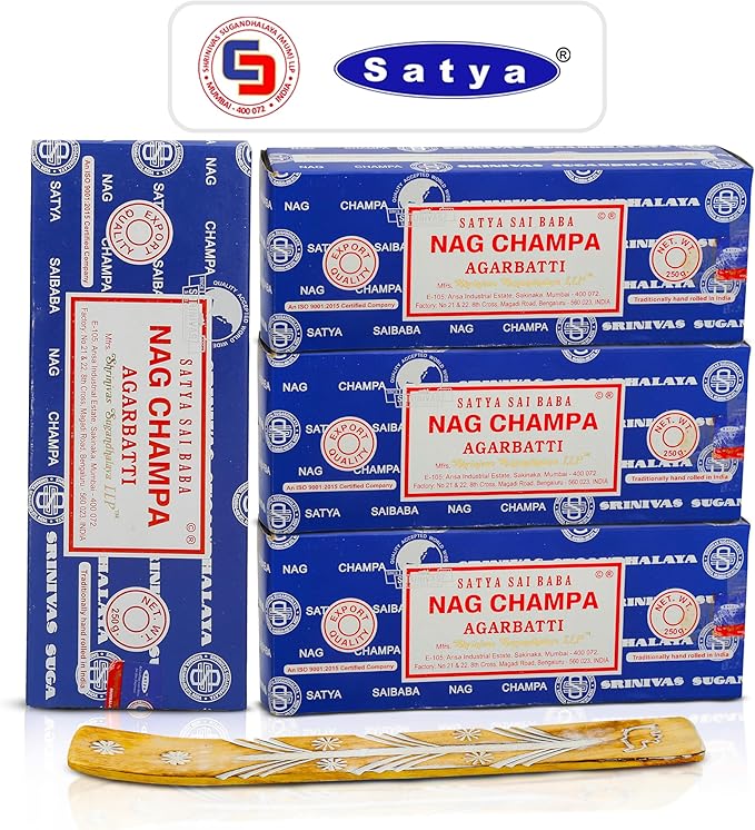 Raajsee Incense Stick Holder Bundle with Satya Nag Champa Incense Sticks 250 gmx 4 Pack (1000 GMS), Insense Sticks Nag Champa Agarbatti