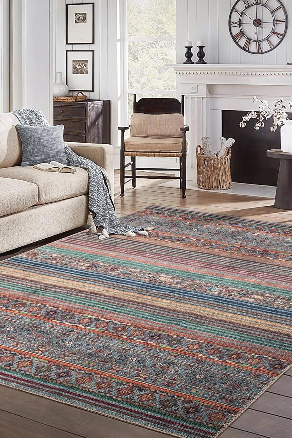 Keen Home Design 8x10 Rug - Machine Washable Area Rug with Non-Slip Backing, Ideal for Living Room, Dining Room, Bedroom - Vintage, Easy Clean, Durable, Low Pile Rug - (8' x 10')