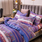 ABREEZE Bohemian Vintage Full Size Floral Cotton Bedding Set 3Pcs Duvet Cover Set Boho Purple Paisley 100% Egyptian Brushed Cotton Reversible Home Bedding Collection