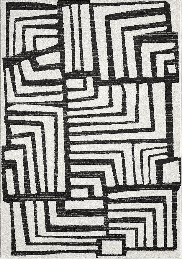 Abani Nomad Cream & Grey Area Rug 6' x 9' for Living Room, Bedroom - Geometric Box Design - Durable & Easy to Clean