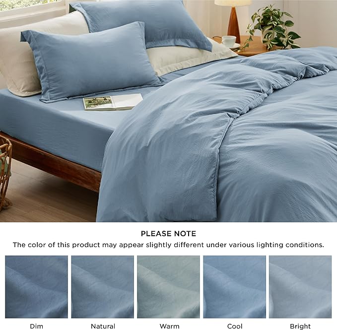 Bedsure Duvet Cover King Size with Fitted Sheet - 4 Pieces Prewashed Cotton-Like Extra Soft Bedding Set, Includes 1 Duvet Cover 104x90 Inches, 2 Pillow Shams, 1 Fitted Sheet, Mineral Blue