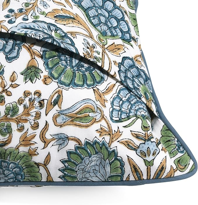 Ridhi Asparagus Green Print Cotton Throw Pillow Covers for Decorative Couch Pillows for Living Room, Chic Boho Cute Outdoor Thanksgiving Pillows Covers Gifts 24x24 Inches