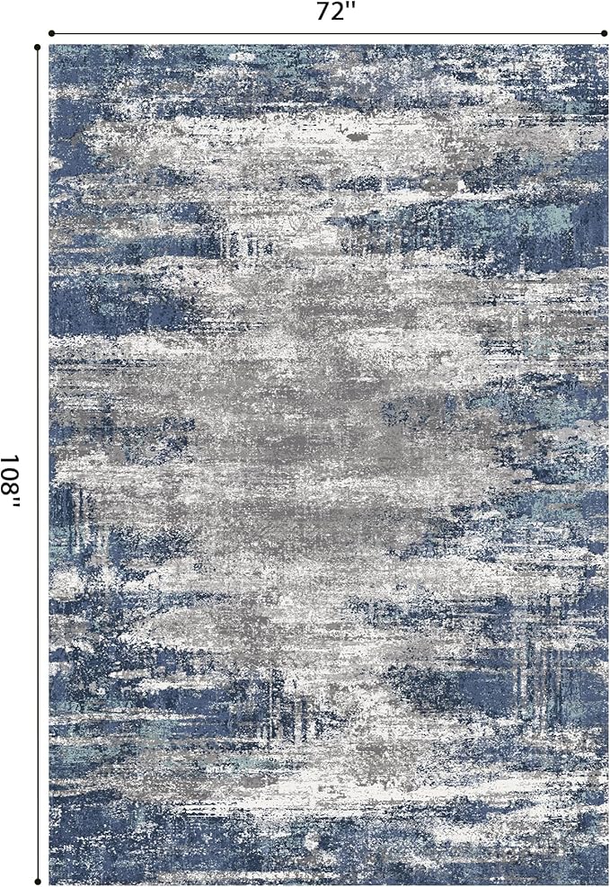 GENIMO Rugs for Bedroom-Washable 6x9 Area Rugs Lightweight Low Pile, Modern Printed Non-Slip Carpet for Living Room, Playroom, Dining Room, Office, Blue Ivory