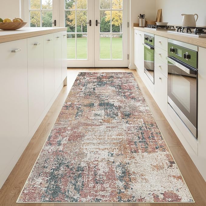 Tortania 3x10 Runner Rug for Entryway: Neutral Washable Soft Thin Area Rugs - Non Slip Indoor Carpet for Hallway Living Room Bedroom Dining Room Office Nursery Home Floor Decoration - Colorful Multi