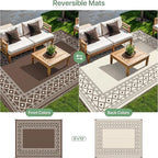 GENIMO Outdoor Rug Waterproof for Patio, 8'x10' Foldable Reversible Plastic Straw Carpet for Travel Trailers, Outside Area Mat for Rv, Deck, Picnic, Porch, Camper, Balcony, Beach, Coffee & Beige