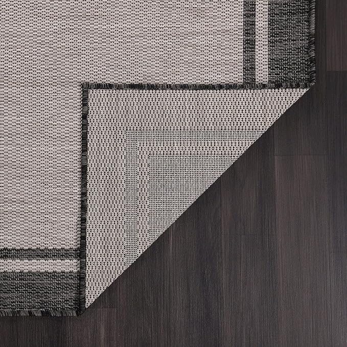 CAMILSON Indoor Outdoor Rug, 5x7 Bordered Gray Modern Area Rugs for Indoor and Outdoor Patios, Kitchen and Hallway Mats, Washable Porch Deck Outside Carpet (Bordered Grey, 5 x 7)