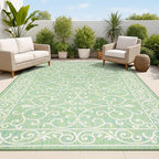 JONATHAN Y Vintage Filigree Indoor Outdoor Area Rug 8X10 Green/Ivory, Charleston Textured Weave for Backyard, Patio, Porch, Easy-Cleaning, High Traffic, Pet-Friendly, Non-Shedding (SMB106K-8)