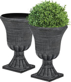 22" Timeless Urn Planters for Outdoor Plants, Set of 2 Plastic Large Flower Pot with Handmade Washed Black Finish, Weather-Resistant for Porch, Garden, Patio or Indoor Use