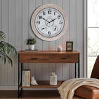 CLXEAST 18 Inch Illuminated Outdoor Clock with AI Smart Sensor, Large Farmhouse Wall Clock with Temperature & Humidity,Weathered White Finish,Unique House Warming Gifts