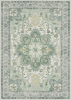 GENIMO 7'6''x9'6'' Area Rugs for Living Room, Machine Washable Non Slip Vintage Rugs, Low Pile Lightweight Chenille Print Rug for Bedroom, Dining Room, Home Office, Green