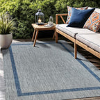 Bordered Outdoor Rug 8x10 Washable Outside Carpet for Indoor Patio Porch Waterproof Easy Cleaning Non Shedding Area Rugs Silver Gray - Blue 8 x 10