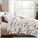 Southshore Fine Living, Inc. Christmas Quilt Twin/Twin XL with Pillow Sham, Reversible Holiday Farmhouse Bedding Set, 2-Sided Coverlet, Twin/Twin XL Bedspread - White Christmas Theme