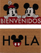 Gertmenian Disney Mickey Mouse Doormat Rug Retro Front Door Coir Mat Welcome Home Indoor Outdoor Entryway Carpet, 2-Pack 20x34, Minnie Bienvenidos/Hola