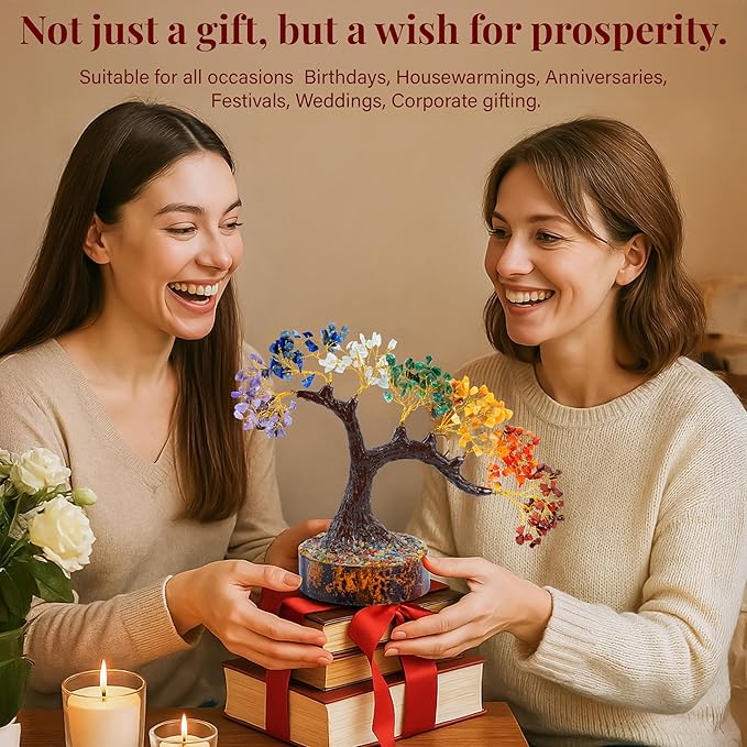 Crocon Crystal Tree of Life 7 Chakra Healing Crystal Bonsai Tree for Home Decor Gift Good Luck Birthday Gifts for Women & Mom, Office Desk Decor Living Room Decor Handmade Trees for Positive Energy