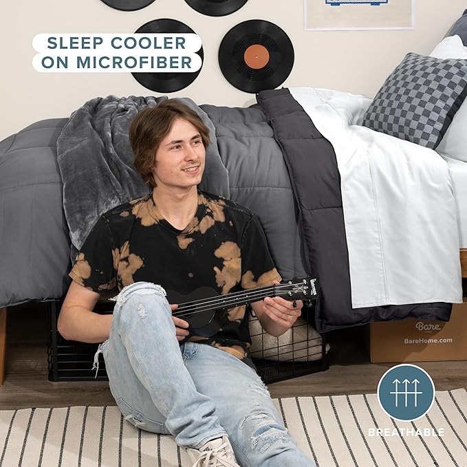 Bare Home Twin/Twin Extra Long Comforter - Reversible Colors - Goose Down Alternative - Ultra-Soft - Premium 1800 Series - All Season Warmth - Bedding Comforter (Twin/Twin XL, Grey/Forged Iron Grey)