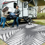 GENIMO Outdoor Rug 10' x 10' Waterproof for Patios Clearance, Reversible Outdoor Plastic Straw Camping Rug Carpet, Large Area Rugs Mats for RV, Camper, Deck, Balcony, Porch, Beach, Picnic, Grey&White