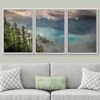 SIGNWIN 3 Piece Framed Canvas Wall Art Foggy Mountains Canvas Prints Home Artwork Decoration for Living Room,Bedroom - 24"x36"x3 White