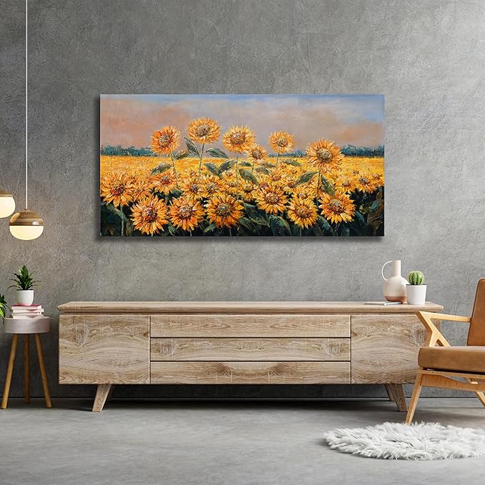 Yuaxker Flowers Canvas Wall Art Sunflower Flower Canvas Painting Yellow Aesthetic Wall Decor Artwork for Living Room Bedroom Dining Room Office Home Decor 20x40inch