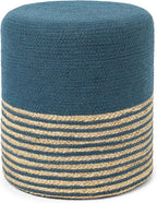 REDEARTH · Cylindrical Pouf Foot Stool Ottoman - Jute Braided Pouffe Poof Accent Sitting Footrest for Living Room, Bedroom, Nursery, Patio, Lounge Set of 2 (Teal Natural, 14.5"x14.5"x16")