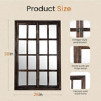 Wall Mirror with Window Design, 38"x26" Rustic Farmhouse Wood Mirror for Wall Decor, Decorative Vintage Mirror for Living Room, Bedroom, Entryway