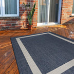 CAMILSON Outdoor Rug 10x14, Large Modern Outside Rugs for Patios Porches Waterproof Durable Washable Non-Shedding, Easy-to-Clean Indoor Outdoor Area Carpet (10 x 14, Bordered - Blue/White)