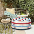 LVTXIII Outdoor Inflatable Ottoman, Fade-Resistant Round Footrest Stool D31”x H14”, Portable Patio Pouf for Garden Camping or Home Use, Stripe Red Blue