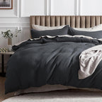 Bedsure Cotton Duvet Cover Set - 100% Cotton Waffle Weave Charcoal Duvet Cover Oversized Queen Size, GentleSoft™ and Breathable Bedding Set for All Season, 3 Pieces, 98"x98"