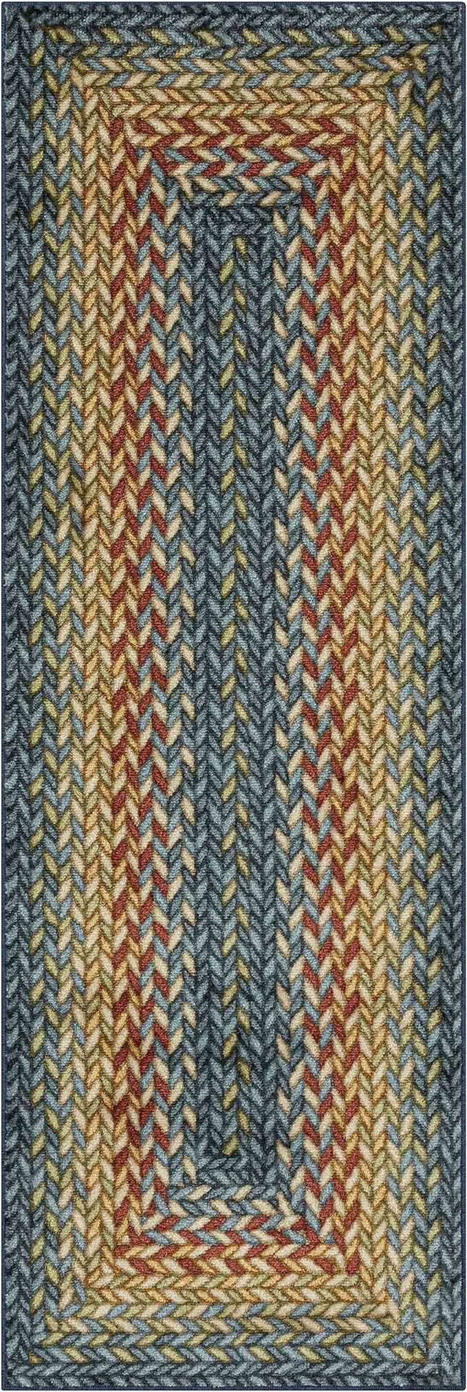 Maples Rugs Marion Bohemian Braided Design Print Runner Rug – Made in USA – Washable, Non Slip Indoor Carpet for Hallway, Kitchen, and Laundry Room, 2' x 6', Multi-Color