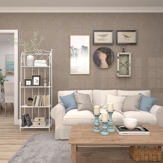 Deco 79 Mango Wood Decorative Candle Holder Distressed Turned Pillar Candle Stand, Set of 3 Candlestick Holder 6", 8", 10"H, Light Blue