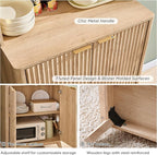 OKD Fluted Kitchen Pantry, 72" Tall Mid Century Modern Storage Cabinet with Adjustable Shelves & Door Organizer, Wood Cabinet for Kitchen, Living Room, Natural Oak