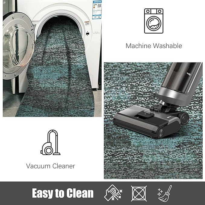 RUGSURE Washable Area Rug - 1/6 Thick - Stain & Water Resistant Non-Slip - Resistant Rug for Living Room, Bedroom, Nursery, Pet & Child Friendly, Vintage Charm Area Rugs (Green, 4' x 6')