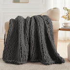 Carriediosa Chunky Knit Throw Blanket 50" X 60", 100% Hand Made Large Chenille Loop Yarn Soft Fluffy Throws for Couch Sofa Bed, Big Crochet Cozy Heavy Thick Cable Woven Blankets, Dark Grey