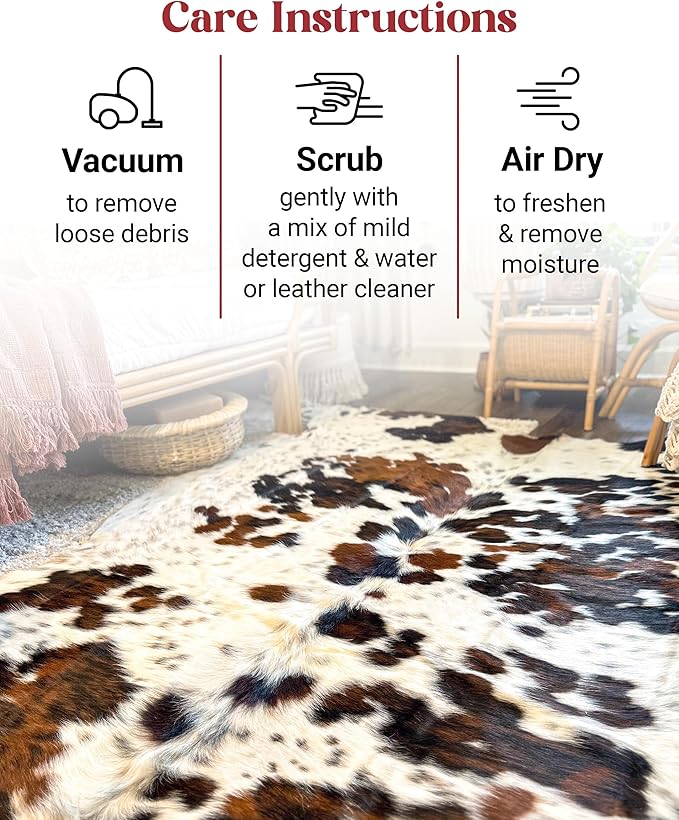 Natural Cowhide Rug for Home & Office Premium Light Tricolor Cowhide Rug with Mixed Brown, Black & White Patterns - Cow Hide Rugs Made with Tanned Leather - Cow Hide Rugs 5x7 ft