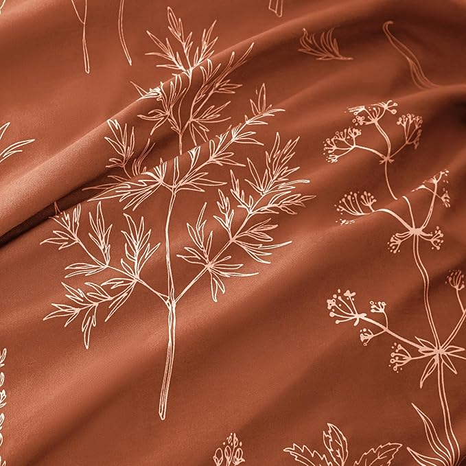 Love's cabin Terracotta Comforter Set King - King Size Comforter Set, 3 Pieces Cute Floral Bedding Sets for All Seasons,1 Soft Reversible Botanical Flowers Comforter and 2 Pillow Shams