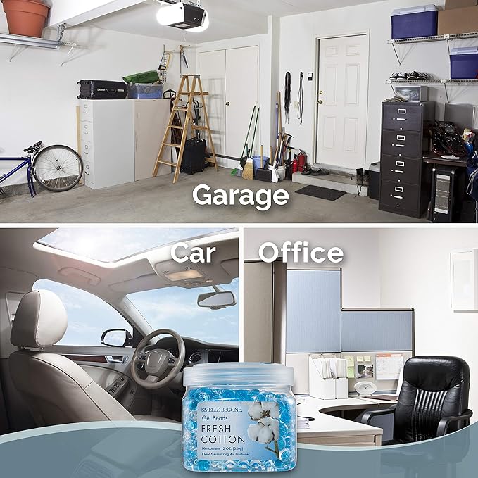 SMELLS BEGONE Odor Eliminator Gel Beads - 12 oz, Pack of 6 - Eliminates Odor in Bathrooms, Cars, Boats, RVs & Pet Areas - Air Freshener - Made with Essential Oils - Fresh Cotton Scent