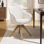 Art Leon Mid Century Modern Swivel Accent Chair - Fabric Upholstered Armchair with Natural Oak Wood Legs, Desk Chair No Wheels, Off White