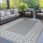 GENIMO Outdoor Rug Waterproof for Patio Decor, 5'x8' Reversible Plastic Straw Area Carpet, Camping Outside Mat for Outdoor, RV, Deck, Camper, Balcony,Picnic Grey & White