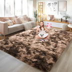 Soft Plush Shag Rug 5x7, Ultra Fluffy Rug for Living Room Bedroom, Non-Slip Fuzzy Large Area Rug for Living Room, Carpet for Girl Boy Kids, Modern Indoor Home Decor Aesthetic, Tie-Dyed Coffee