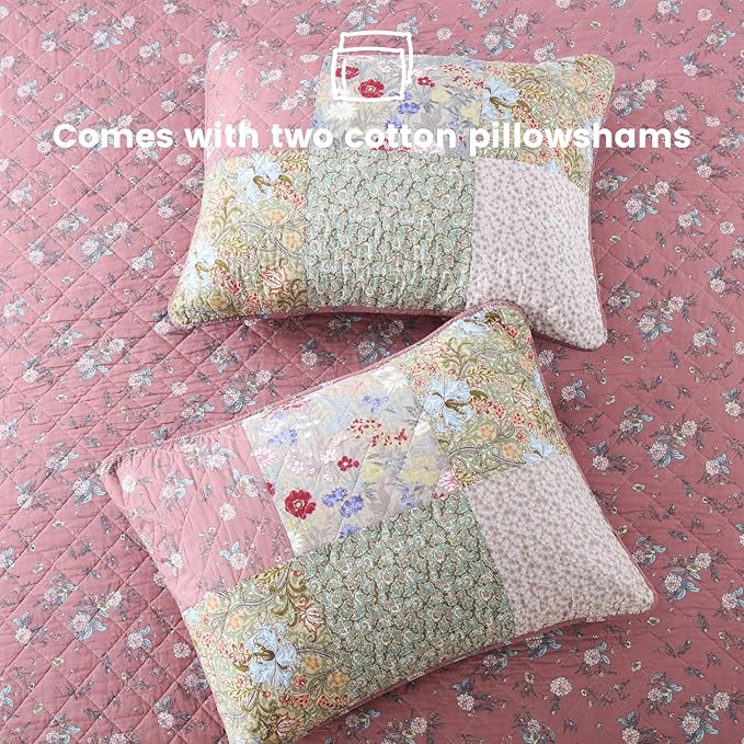 Secgo King Size Comforter Set- 100% Cotton Quilt King Size Set, Green, Sage bedspreads (96 * 108 Inch) with 2 Pillow Shams, Patchwork Reversible Lightweight Bedding