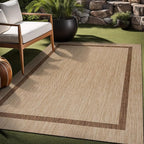 Bordered Outdoor Rug 10x14 Washable Outside Carpet for Indoor Patio Porch Waterproof Easy Cleaning Non Shedding Area Rugs Jute Beige - Nut Brown 10 x 14